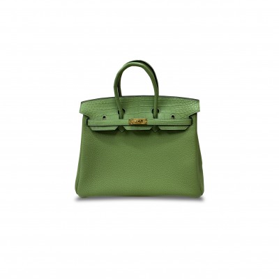 HERMÈS MASTER BIRKIN 30 CROCODILE AND TOGO LEATHER AVOCADO GREEN GOLD BUCKLE H076235CK09 (30*22*16cm)